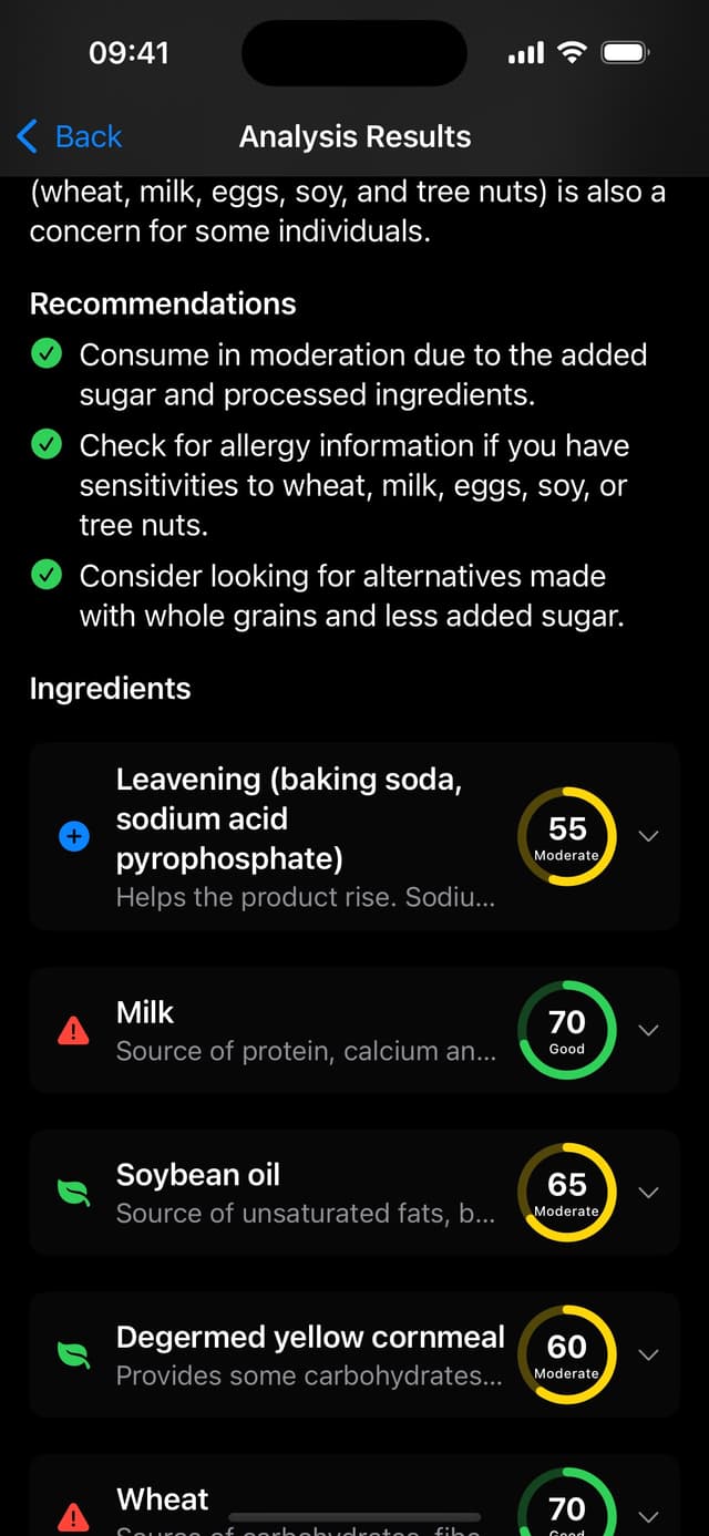 HealthyOrNot app classification screen